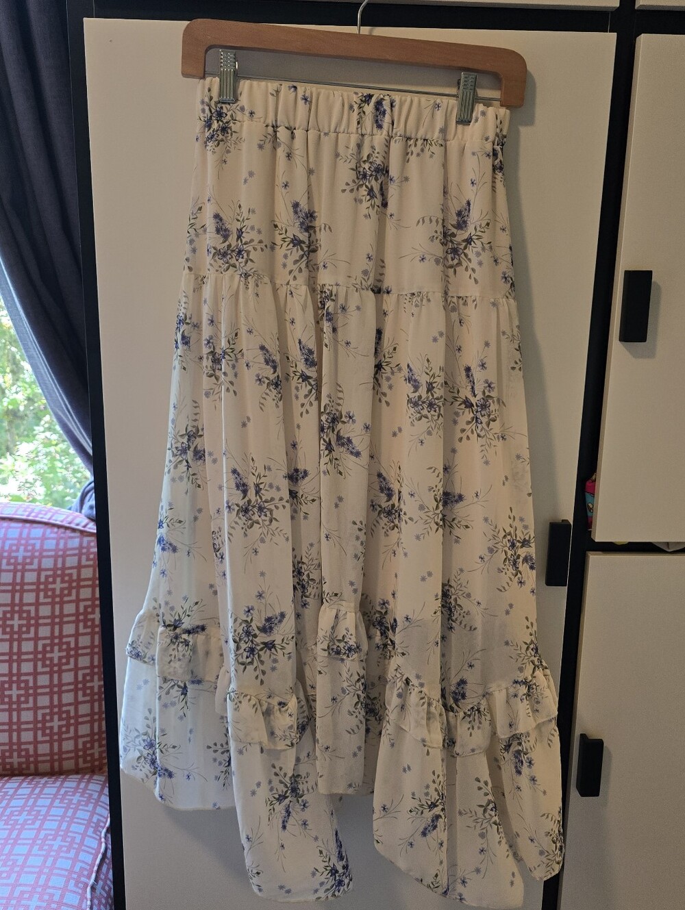 SHEIN Cream Maxi Skirt with Blue Floral Print
